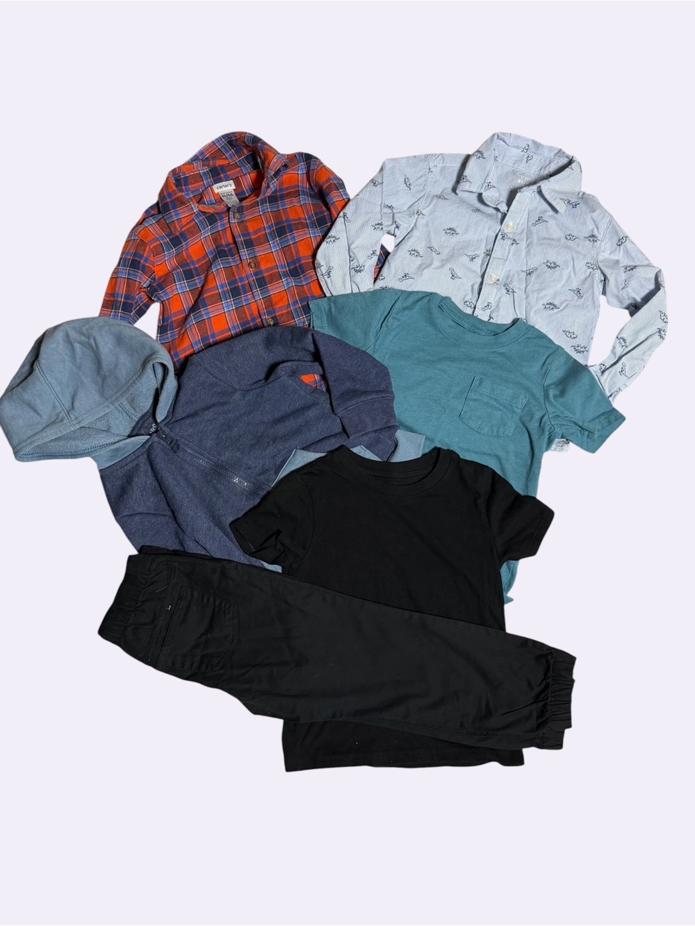Bundle of 6 Kids 4T Mixed Tops & Joggers Set - Black, Teal, Navy, Orange Plaid